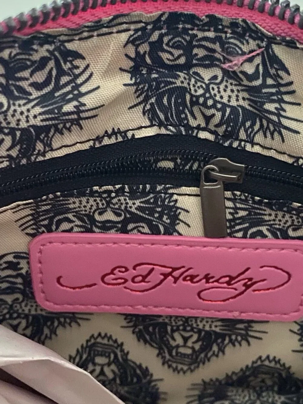 Ed Hardy Pink Hobo Shoulder Bag Studded Heart Rose Skull Cross Charms NEW‎